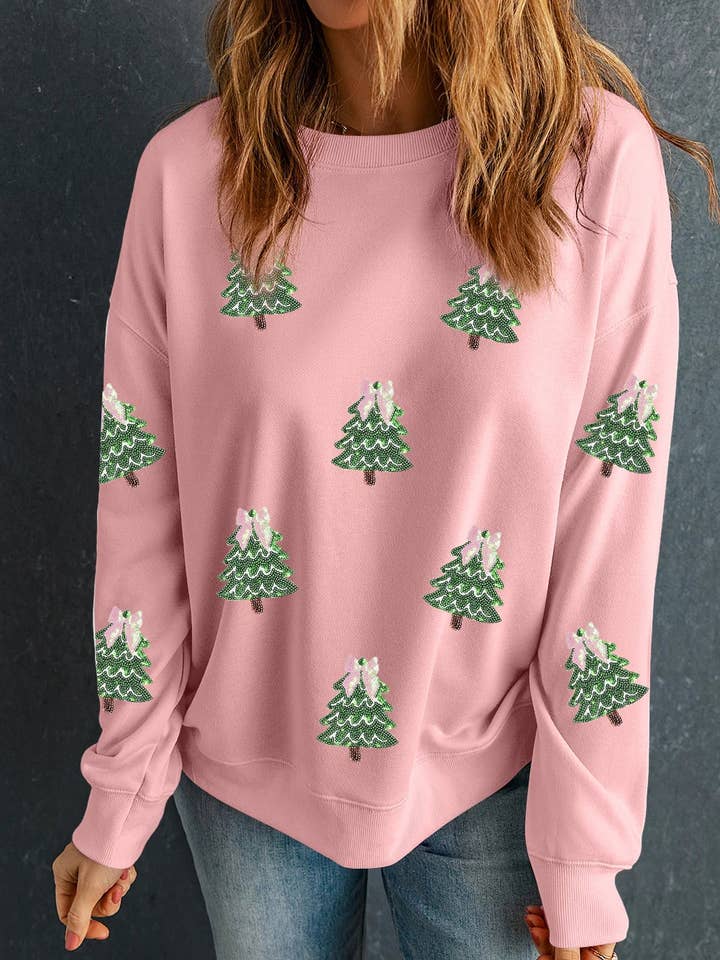 pink multi sequin tree sweater