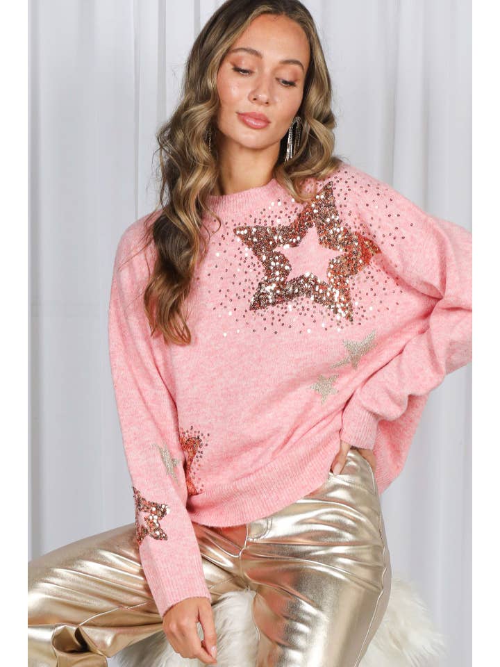 pink star sequin sweater