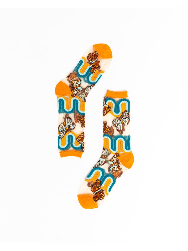 '70s Rainbow Butterfly Sheer Mid High Sock