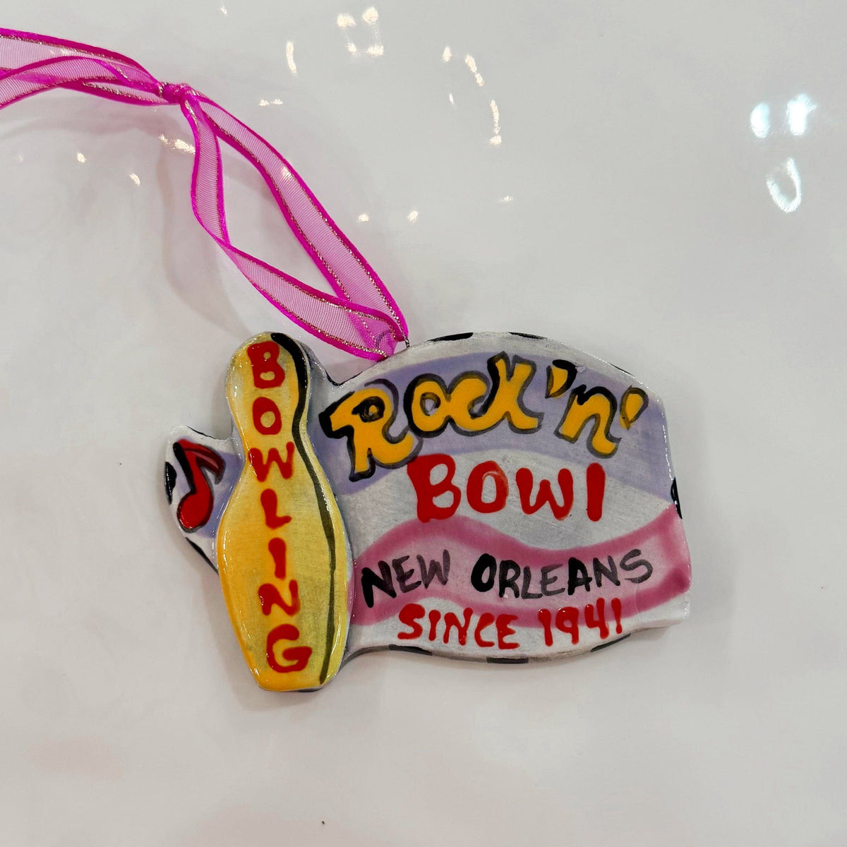 katie baldwin hand painted rock n bowl ornament