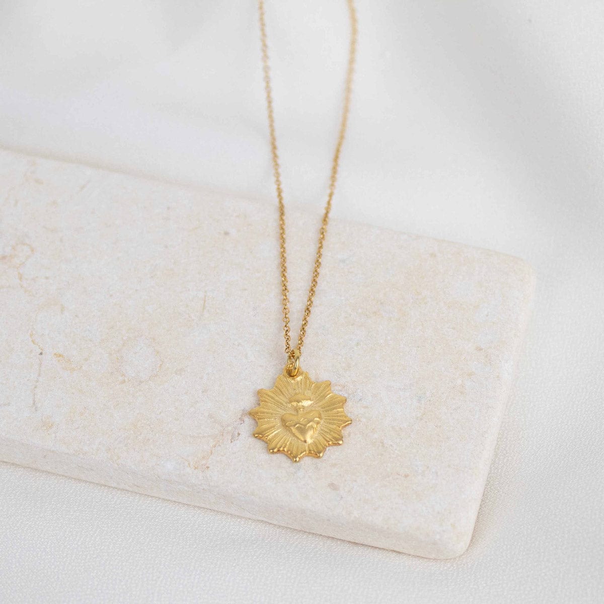 My Saint My Hero Sacred Heart (Sunburst) Necklace 18"+3" Gold - Little Miss Muffin Children & Home