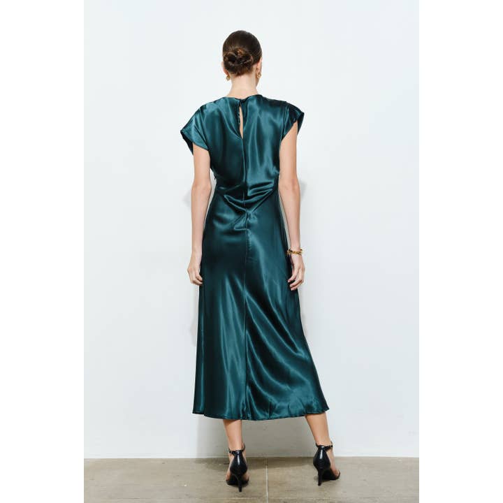 satin emerald midi with knit tie