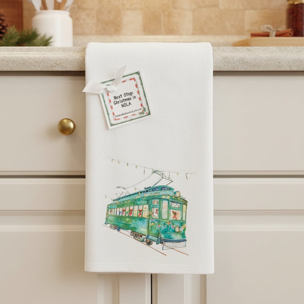 street car christmas tea towel