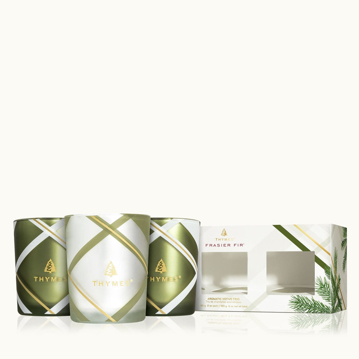 Thymes Frasier Fir Frosted Plaid Aromatic Votive Trio Candle Set - Little Miss Muffin