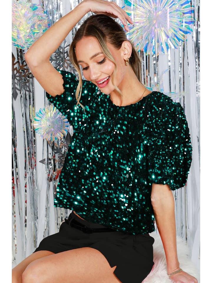 velvet sequin green blouse
