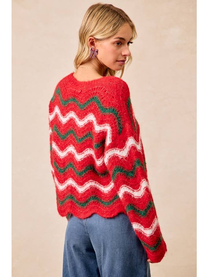 red and green wavy christmas sweater