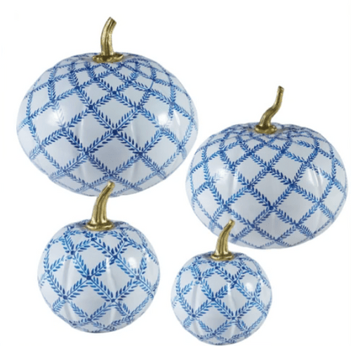 white and blue decorative pumpkin