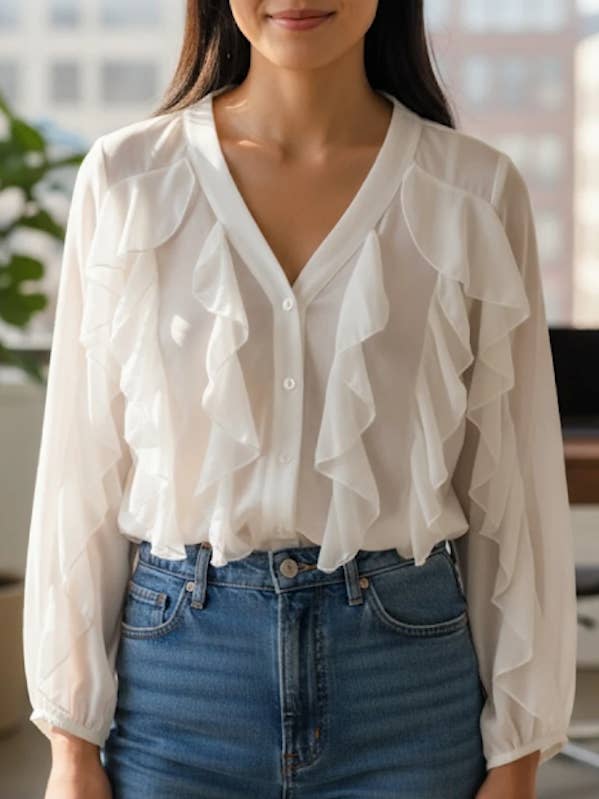 white ruffle blouse