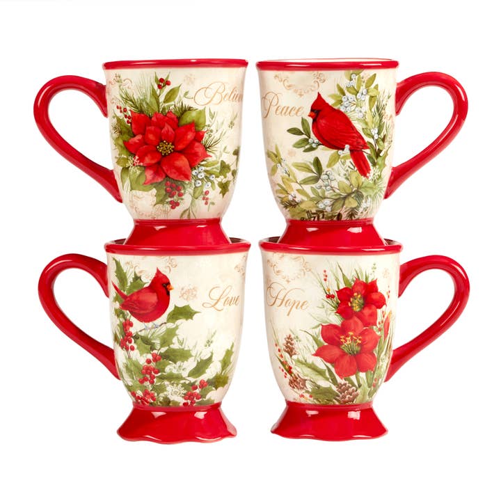 4 pack of christmas mug with cardinal
