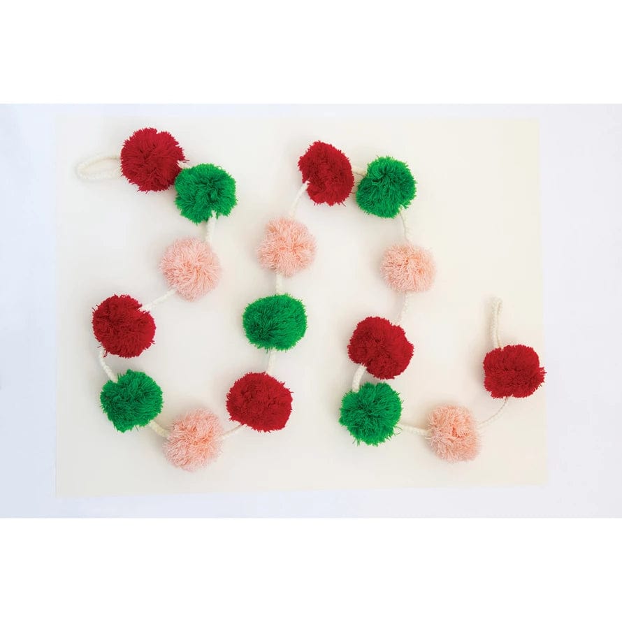 Creative Co-op Creative Co-op 72"L Wool Felt Pom Pom Garland, Pink, Red and Green - Little Miss Muffin Children & Home