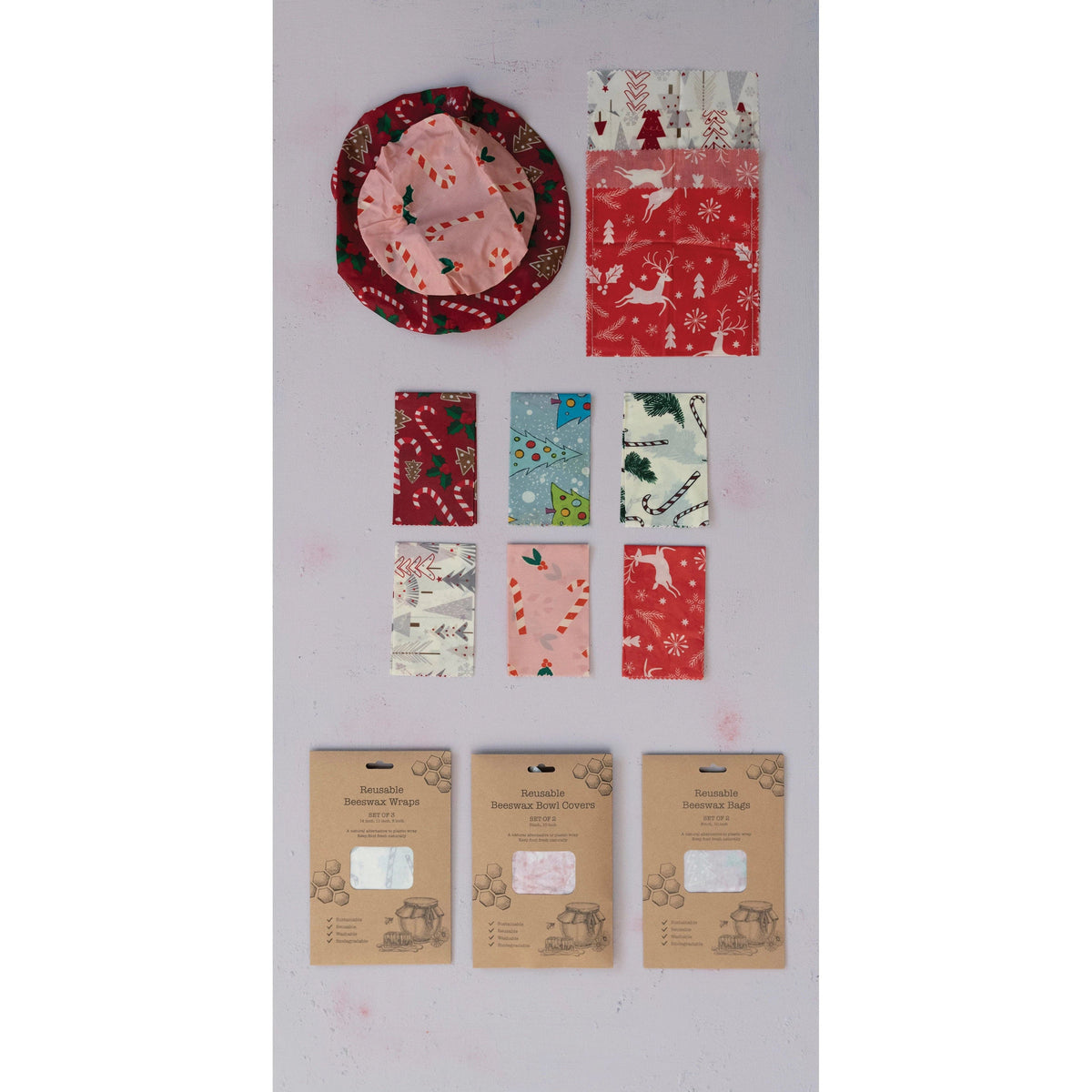 Creative Co-op Creative Co-op Reusable Fabric Beeswax Food Wraps, Set of 3 - Little Miss Muffin Children & Home