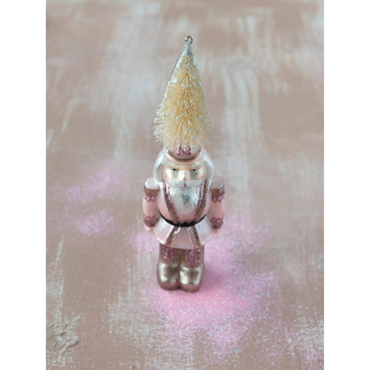 Creative Co-Op Creative Co-op Hand-Painted Pink Glitter Glass Soldier Ornament with Bottle Brush Hat - Little Miss Muffin Children & Home