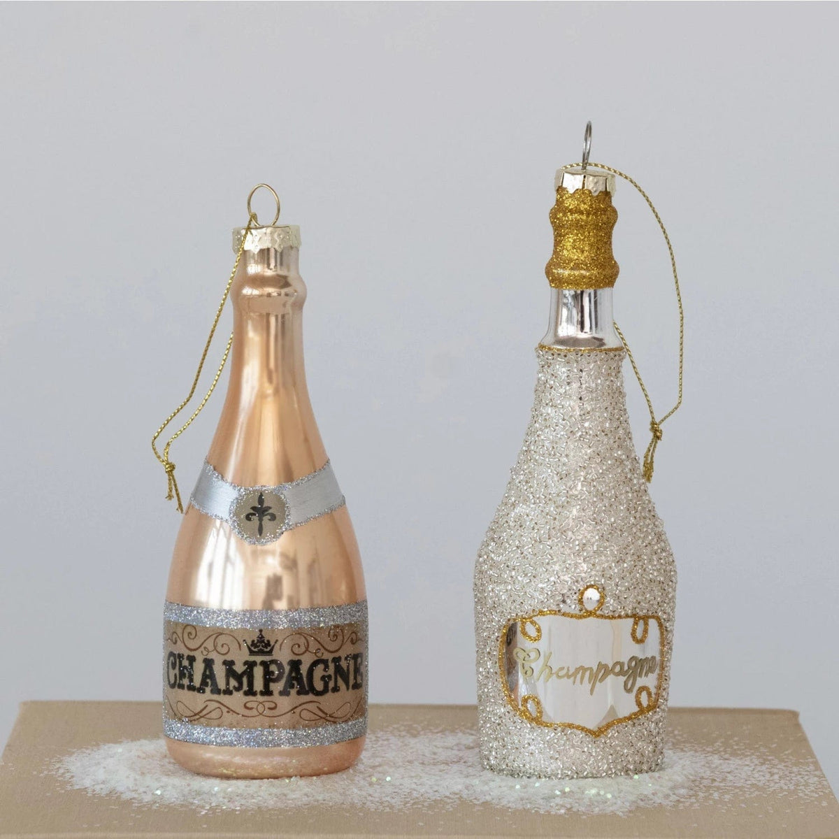 Creative Co-Op Creative Co-op Glass Champagne Bottle Ornament with Glitter - Little Miss Muffin Children & Home