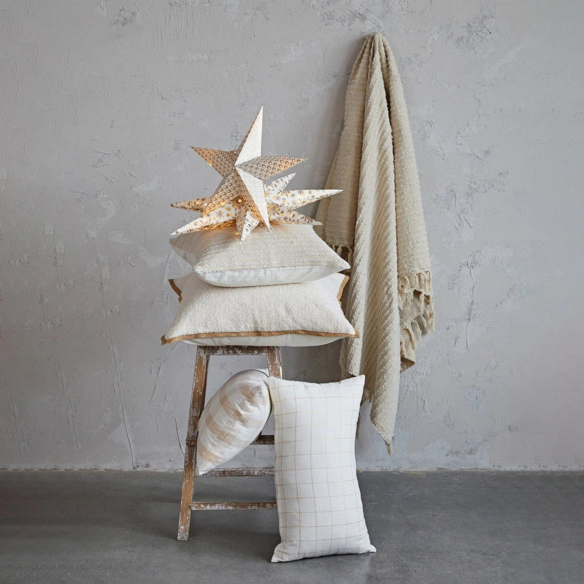 Creative Co-Op Creative Co-op Cotton & Acrylic Throw with Fringe, Beige & White Stripes with Gold Thread - Little Miss Muffin Children & Home