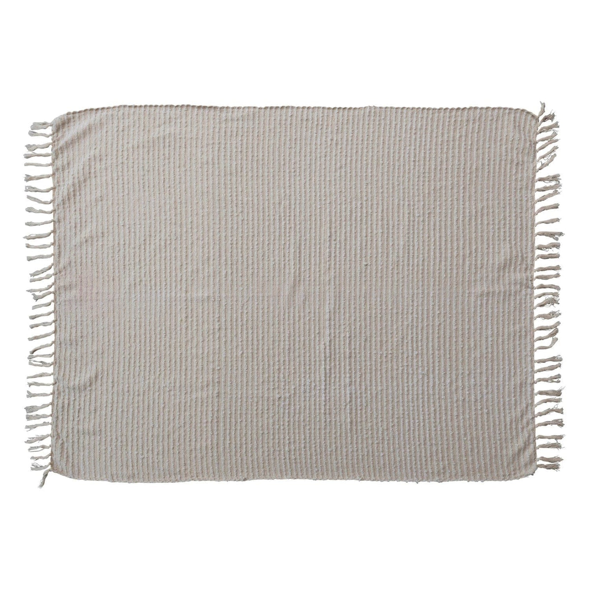 Creative Co-Op Creative Co-op Cotton & Acrylic Throw with Fringe, Beige & White Stripes with Gold Thread - Little Miss Muffin Children & Home