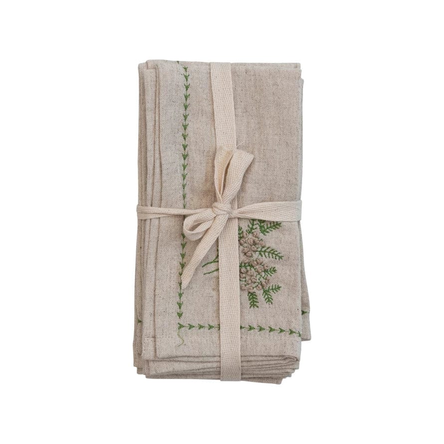 Creative Co-op Creative Co-op 18" Square Cotton & Linen Embroidered Napkins with Botanical Set of 4 - Little Miss Muffin Children & Home