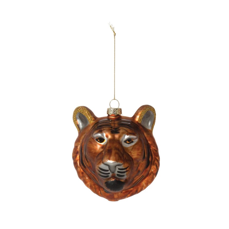 Creative Co-Op Creative Co-op Hand-Painted Glass Tiger Ornament with Glitter - Little Miss Muffin Children & Home