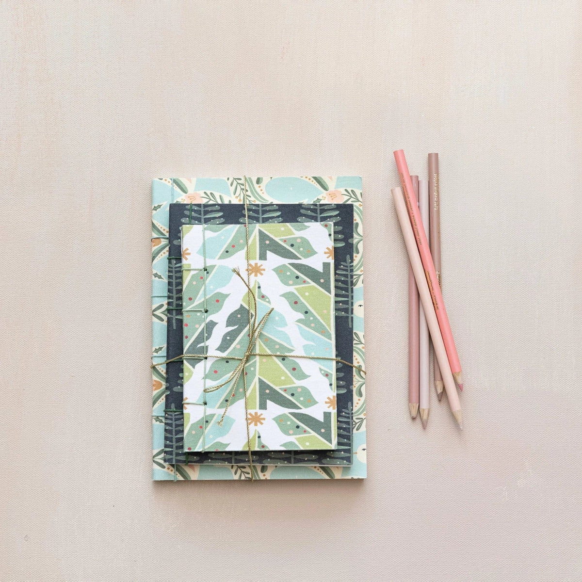 Creative Co-op Creative Co-op Handmade Printed Paper Notebooks, 3 Styles, Set of 3 Bundled w/ String - Little Miss Muffin Children & Home