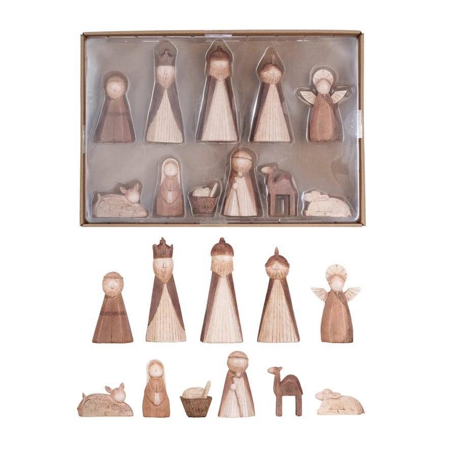 Creative Co-op Creative Co-op Resin Nativity, Wood Finish, Boxed Set of 11 - Little Miss Muffin Children & Home