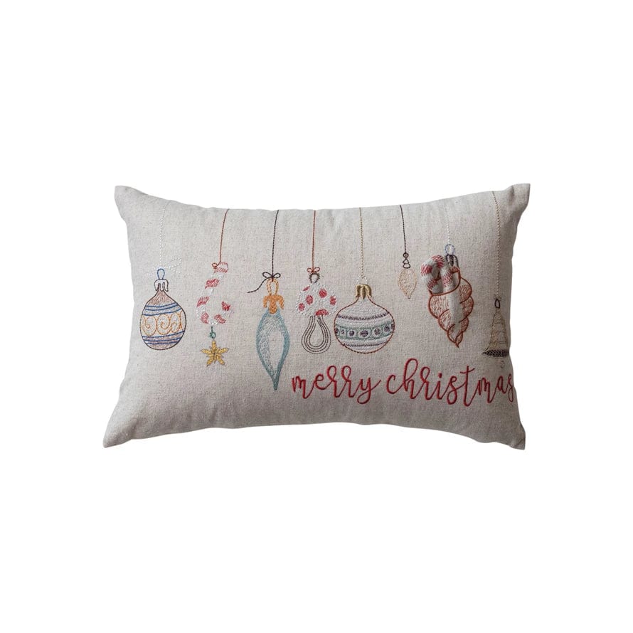 Creative Co-op Creative Co-op Cotton & Linen Lumbar Pillow Embroidered with Ornaments - Little Miss Muffin Children & Home