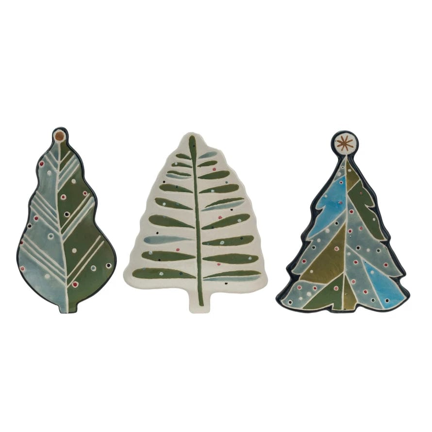 Creative Co-op Creative Co-op Hand-Painted Stoneware Tree Shaped Plate with Wax Relief, 3 Styles - Little Miss Muffin Children & Home