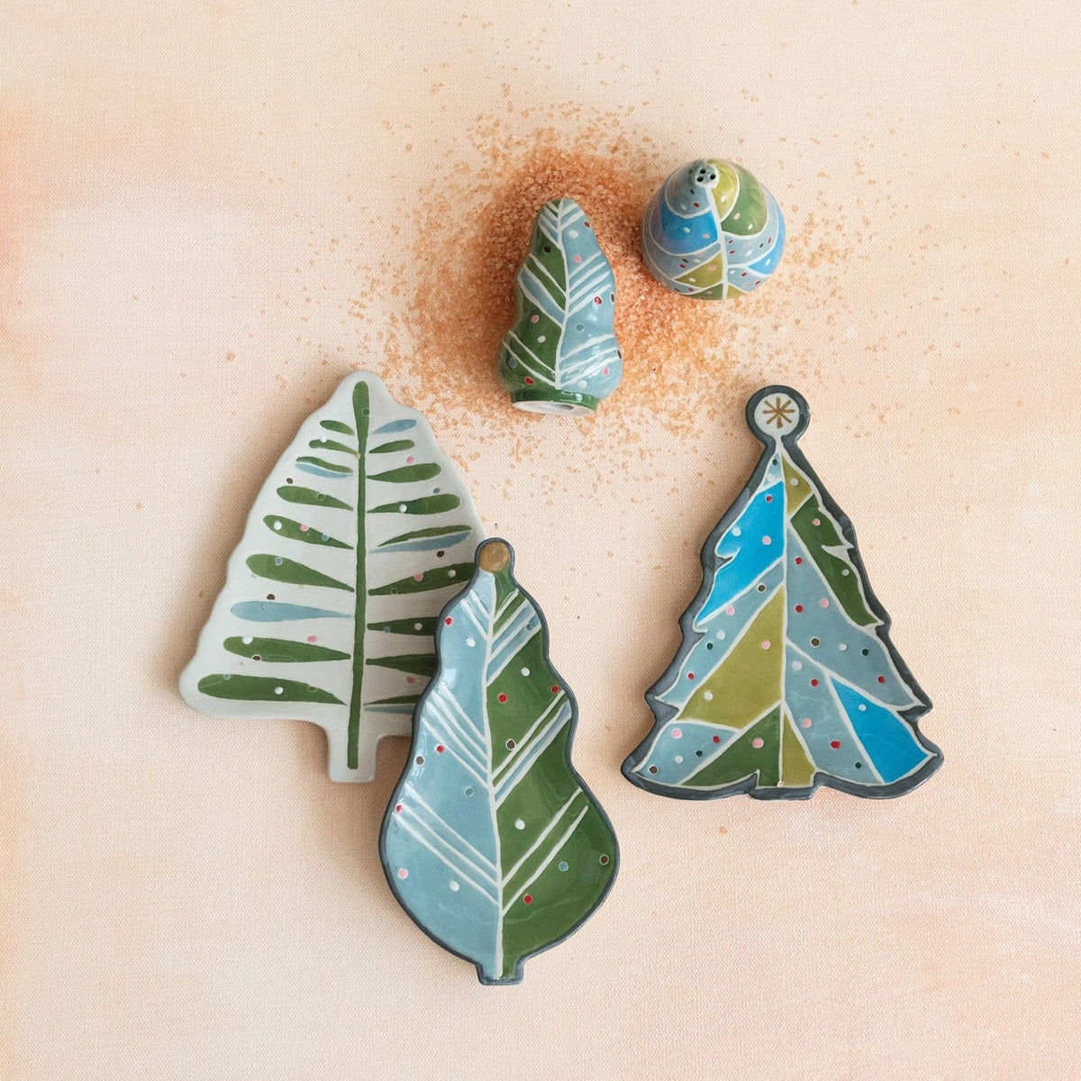 Creative Co-op Creative Co-op Hand-Painted Stoneware Tree Shaped Plate with Wax Relief, 3 Styles - Little Miss Muffin Children & Home