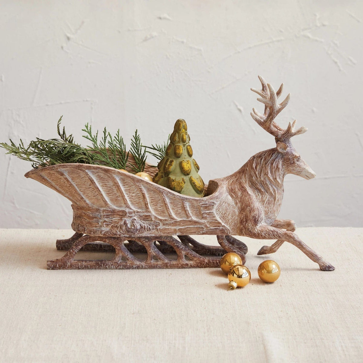 Creative Co-op Creative Co-op Resin Reindeer Sleigh, Wood Finish - Little Miss Muffin Children & Home