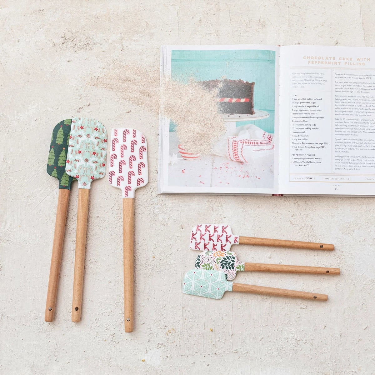 Creative Co-op Creative Co-op Silicone & Wood Spatulas w/ Holiday Pattern, 6 Styles, Set of 2 Sizes - Little Miss Muffin Children & Home