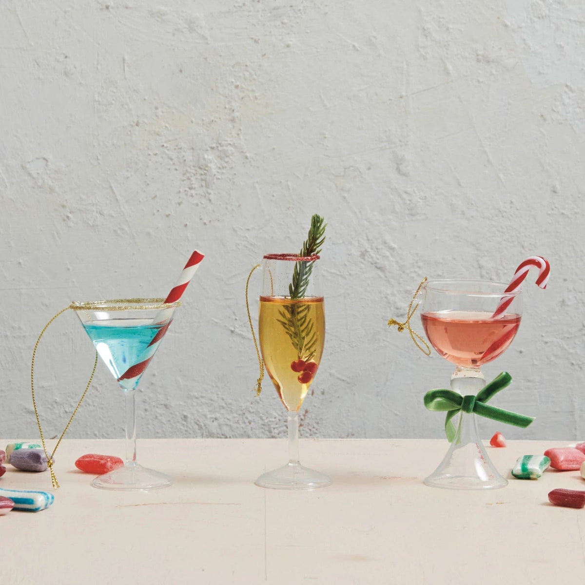 Creative Co-op Creative Co-op Glass Holiday Cocktail Ornament with Glitter, 3 Styles - Little Miss Muffin Children & Home