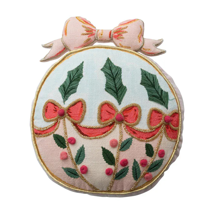 pink bow ornament christmas pillow