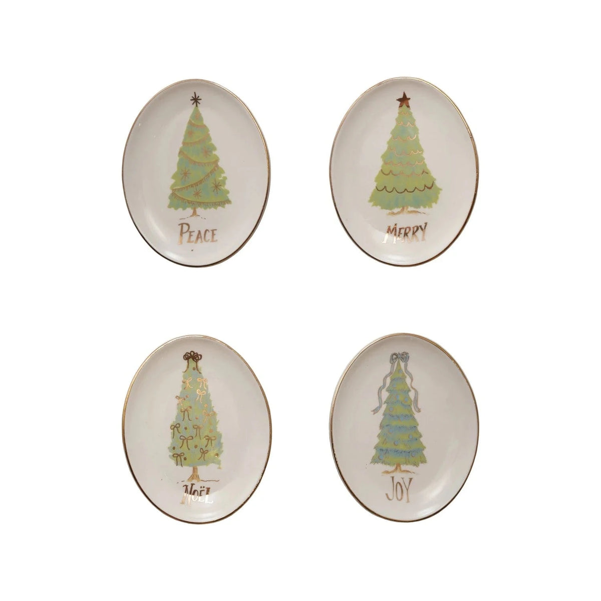 Creative Co-op Oval Stoneware Christmas Tree Dish, 4 Styles Available - Little Miss Muffin Children & Home