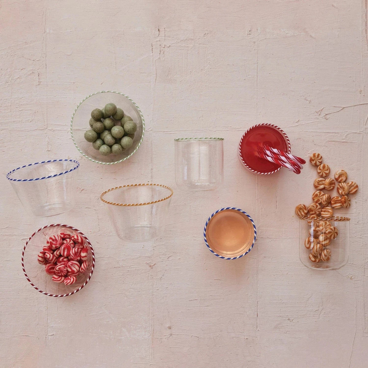 Creative Co-op Glass Bowl with Striped Rim, Available in 4 Colors - Little Miss Muffin Children & Home
