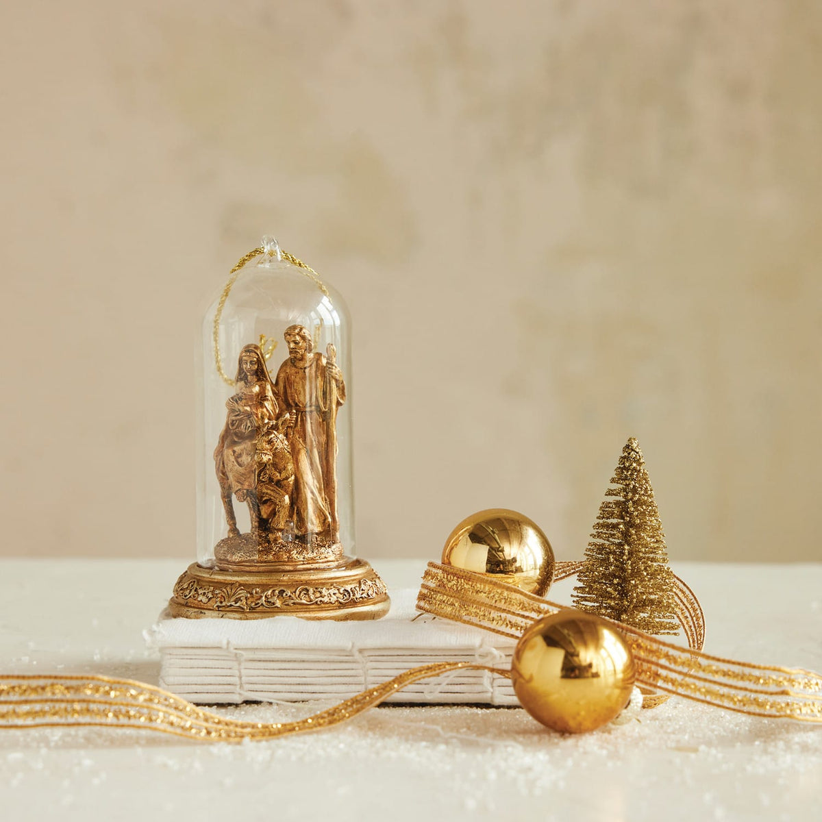 Resin Cloche Holy Family Ornament with LED Light