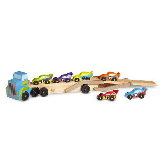Melissa & Doug - Melissa & Doug Mega Race Car Carrier Wooden Toy Set - Little Miss Muffin Children & Home