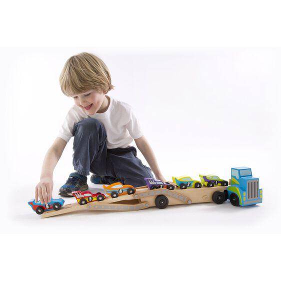 Melissa & Doug - Melissa & Doug Mega Race Car Carrier Wooden Toy Set - Little Miss Muffin Children & Home