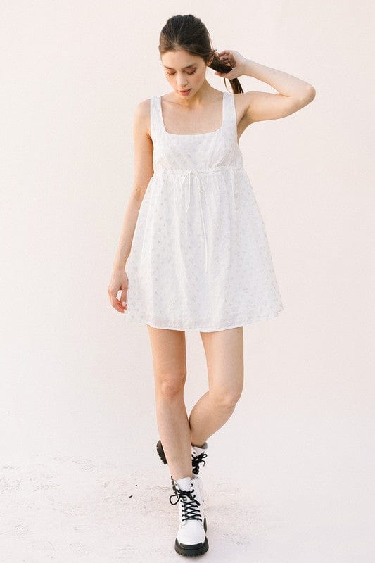 white babydoll dresses Storia Sleeveless Embroidered Stars Babydoll Dress White / M