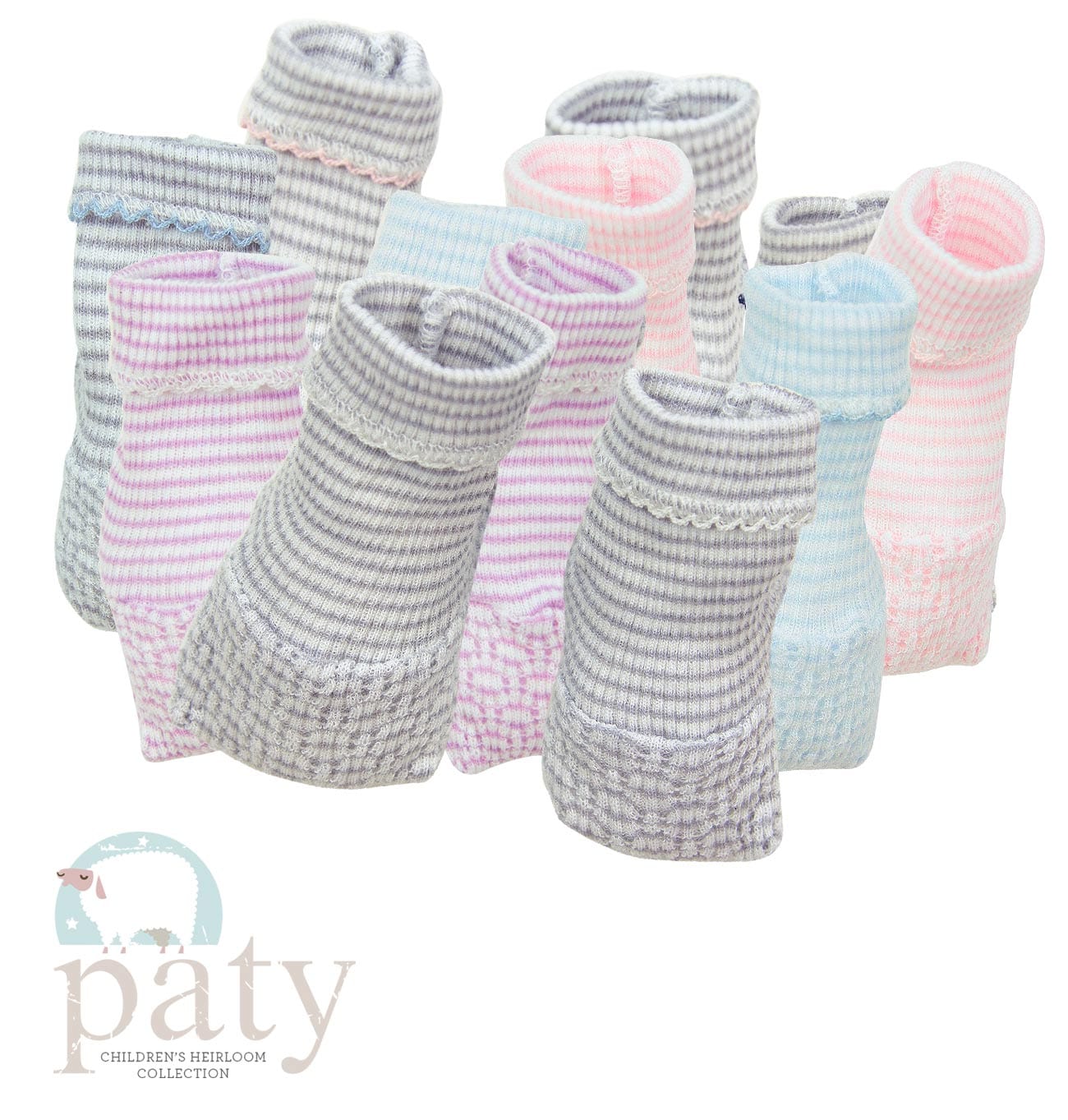 Paty, Inc. Paty Knit Booties with Pink Trim No Bow - Little Miss Muffin Children & Home