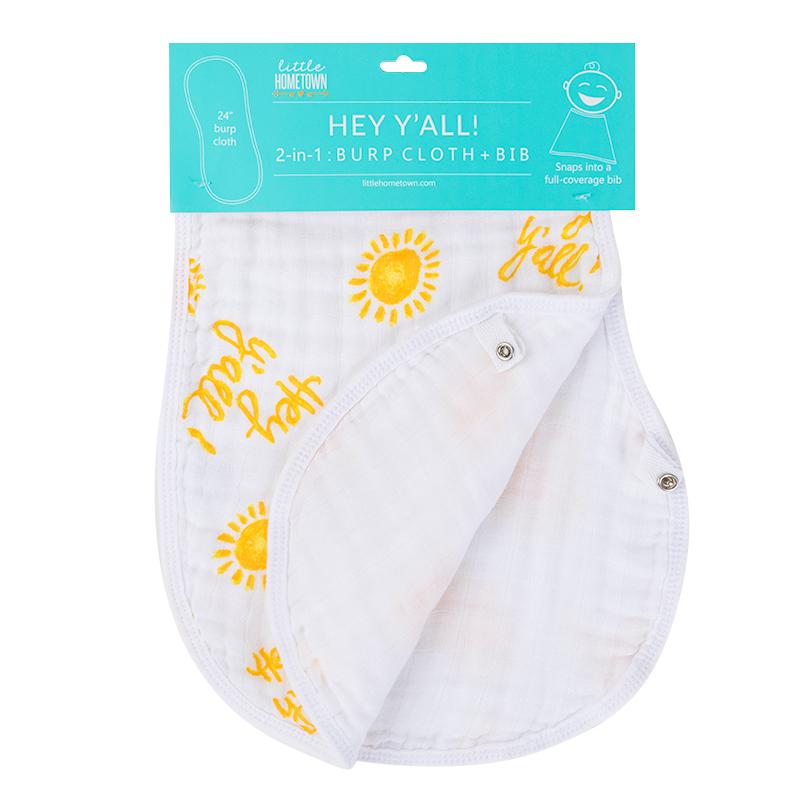 Little Hometown Little Hometown Hey Yall! 2-in-1 Burp Cloth and Bib - Little Miss Muffin Children & Home