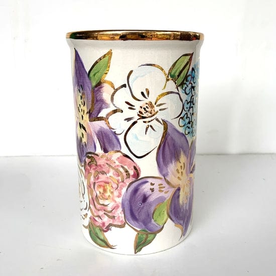 Magnolia Creative Co Southern Floral Wine Chiller, hand-painted ceramic with 22k gold flowers