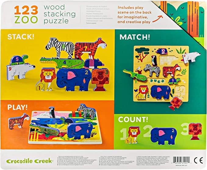 Crocodile Creek Crocodile Creek 123 Zoo Stacking Wood Puzzle - Little Miss Muffin Children & Home