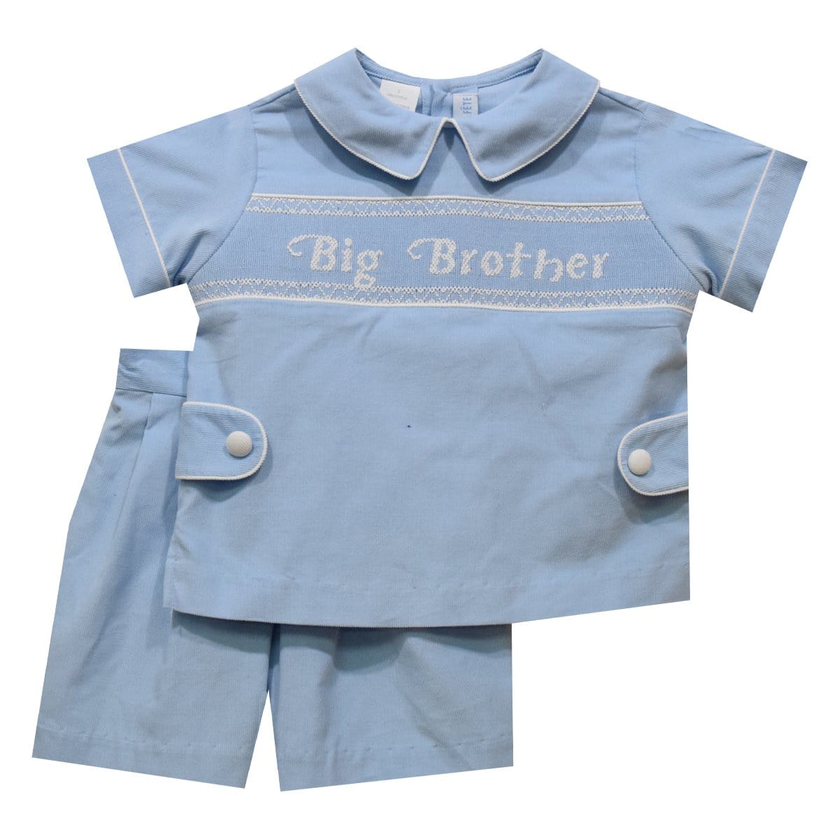 Vive La Fete Vive La Fete Big Brother Smocked Light Blue Corduroy Short Sleeve Boys Short Set - Little Miss Muffin Children & Home