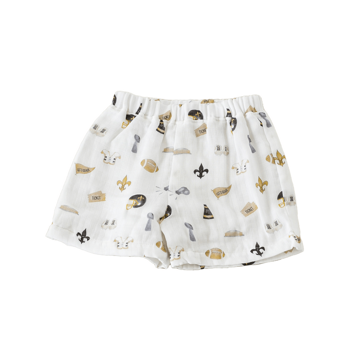 Nola Tawk Nola Tawk Organic Muslin Let's Geaux Saints short - Little Miss Muffin Children & Home