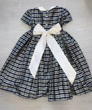 Vive La Fete Vive La Fete Navy and Green Silk Smocked Dress - Little Miss Muffin Children & Home