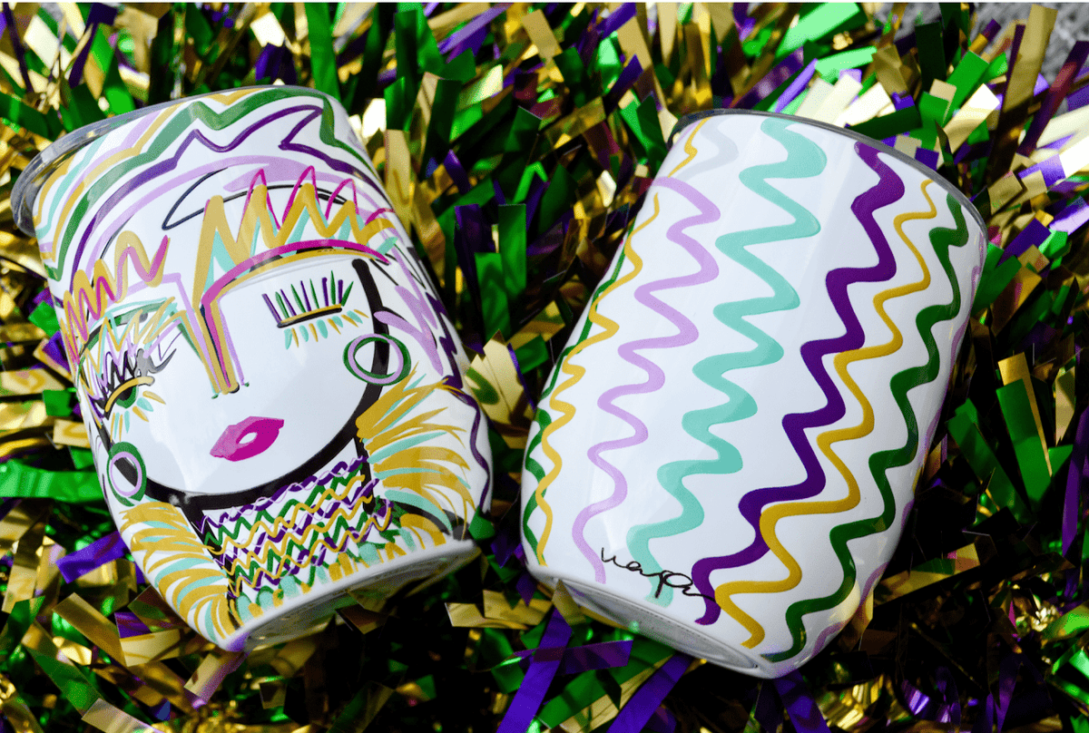 Windy O’Connor Art Windy O’Connor Art Mardi Gras Wine Tumbler - Little Miss Muffin Children & Home