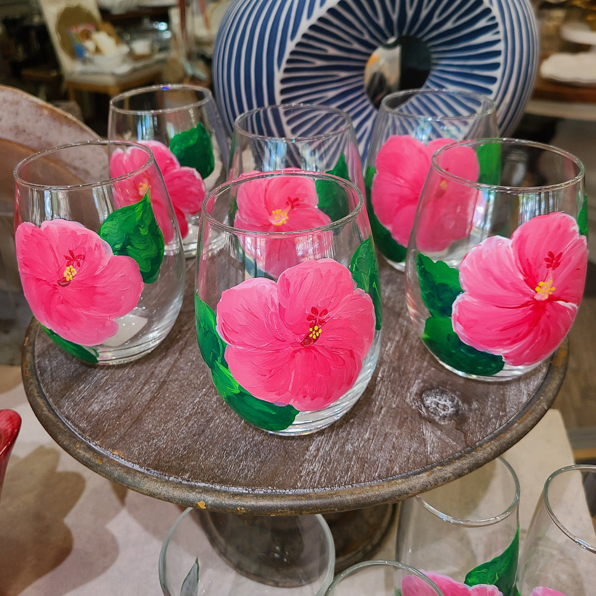 Michelle's Art Box Michelle's Art Box Hibiscus Stemless Wine Glass - Little Miss Muffin Children & Home