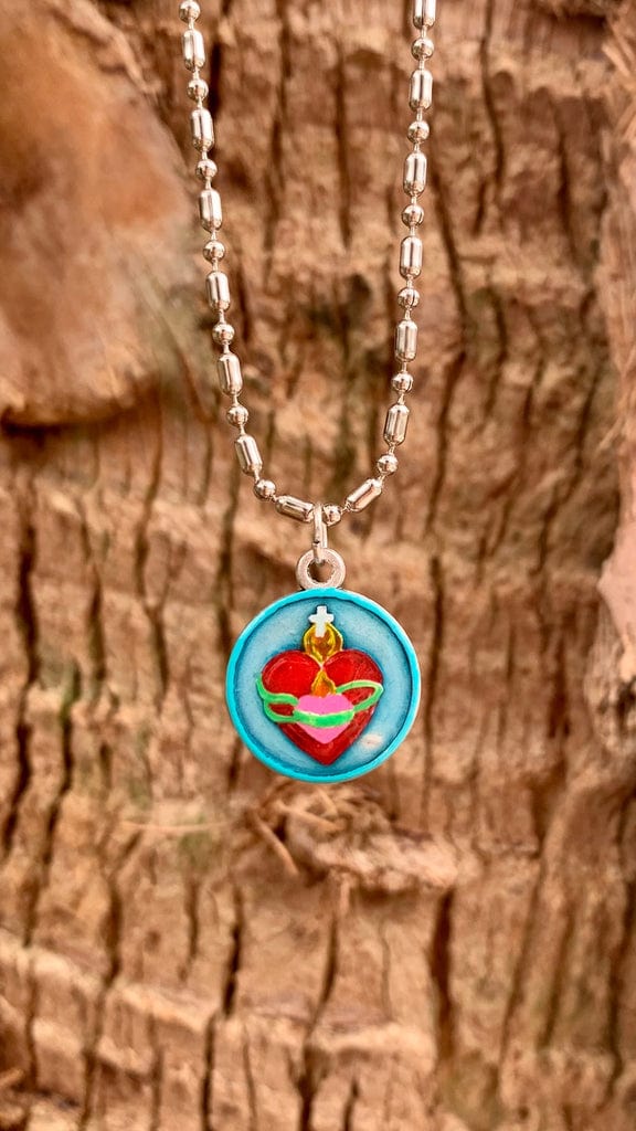 SAINTS FOR SINNERS Saints for Sinners United Hearts Jesus Mary Hand Painted Medal - Little Miss Muffin Children & Home