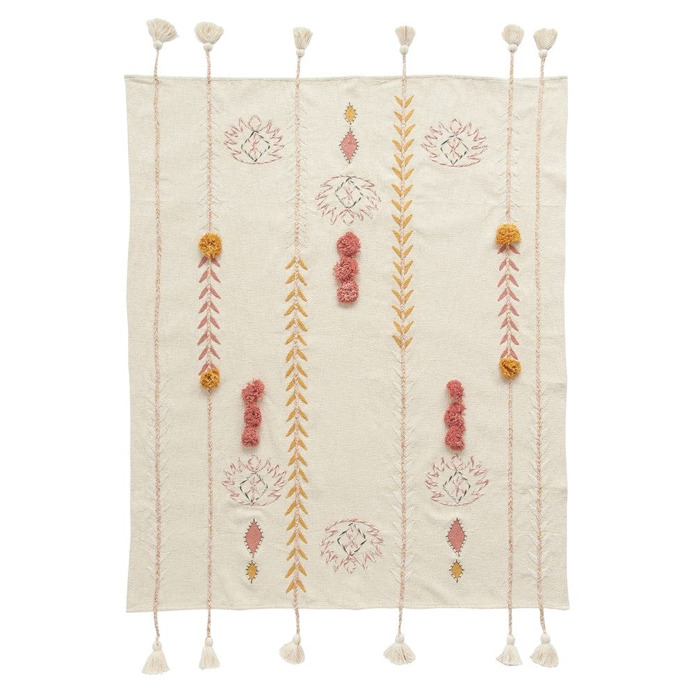 Creative Co-Op Creative Co-op Cotton Embroidered Tassel Throw - Little Miss Muffin Children & Home