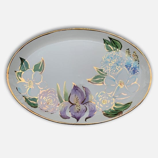Magnolia Creative Co Southern Floral Oval Platter, hand-painted flowers with 22k gold luster