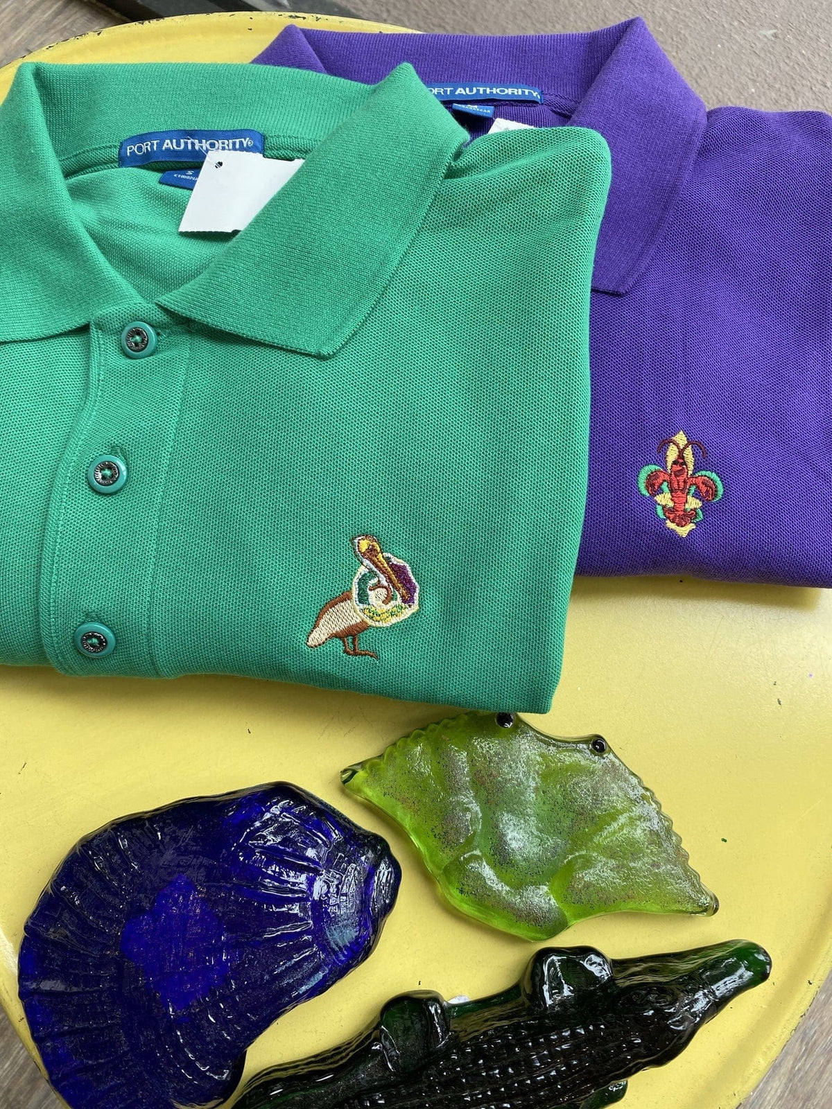 Whereable Art Whereable Art Polo Lizzyd-esigns Pique Classic Polo with Embroidered New Orleans Mardi Gras King Cake Pelican - Little Miss Muffin Children & Home