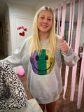 Whereable Art Whereable Art Mardi Gras Glitter Smiley Face Sweatshirt - Little Miss Muffin Children & Home